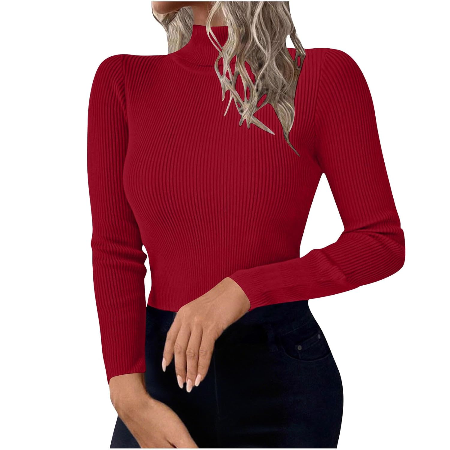 Womens Ribbed Knit Sweater Turtleneck Long Sleeve Thermal Base Layer Top Soft Stretchy Slim Fit Fall Winter Pullover