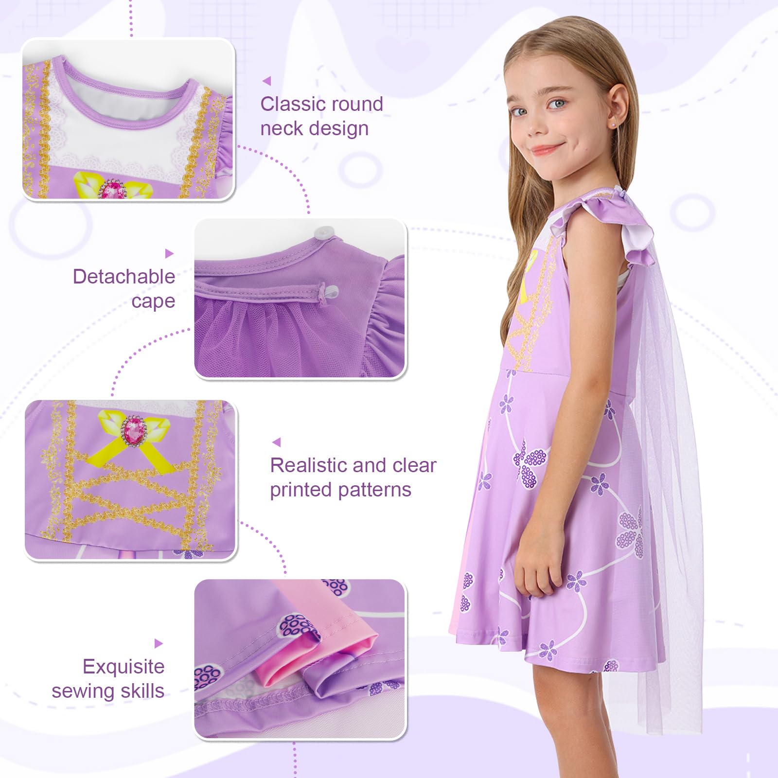 Jurebecia Purple Princess Girls Dressing up Costumes Cosplay Fancy Party Girl Princess Dresses for Festival Pageant Carnival Halloween 4-5 Years - Image 3