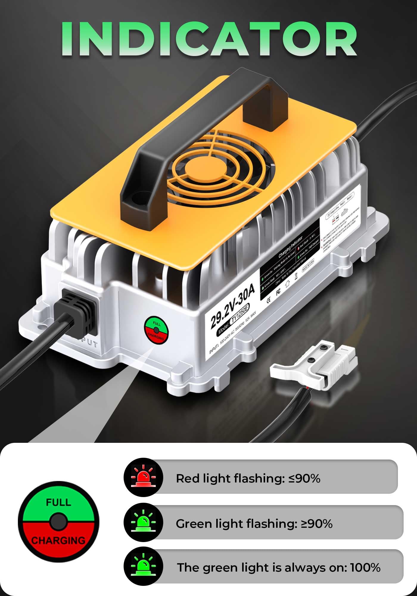 Caricabatterie al litio da 29,2 V 30 A per batteria LiFePO4 da 24 V (25,6 V), 24 V AC-DC LiFePO4 al litio LiFePO4, con spina Anderson, per camper, impianti insulari e case