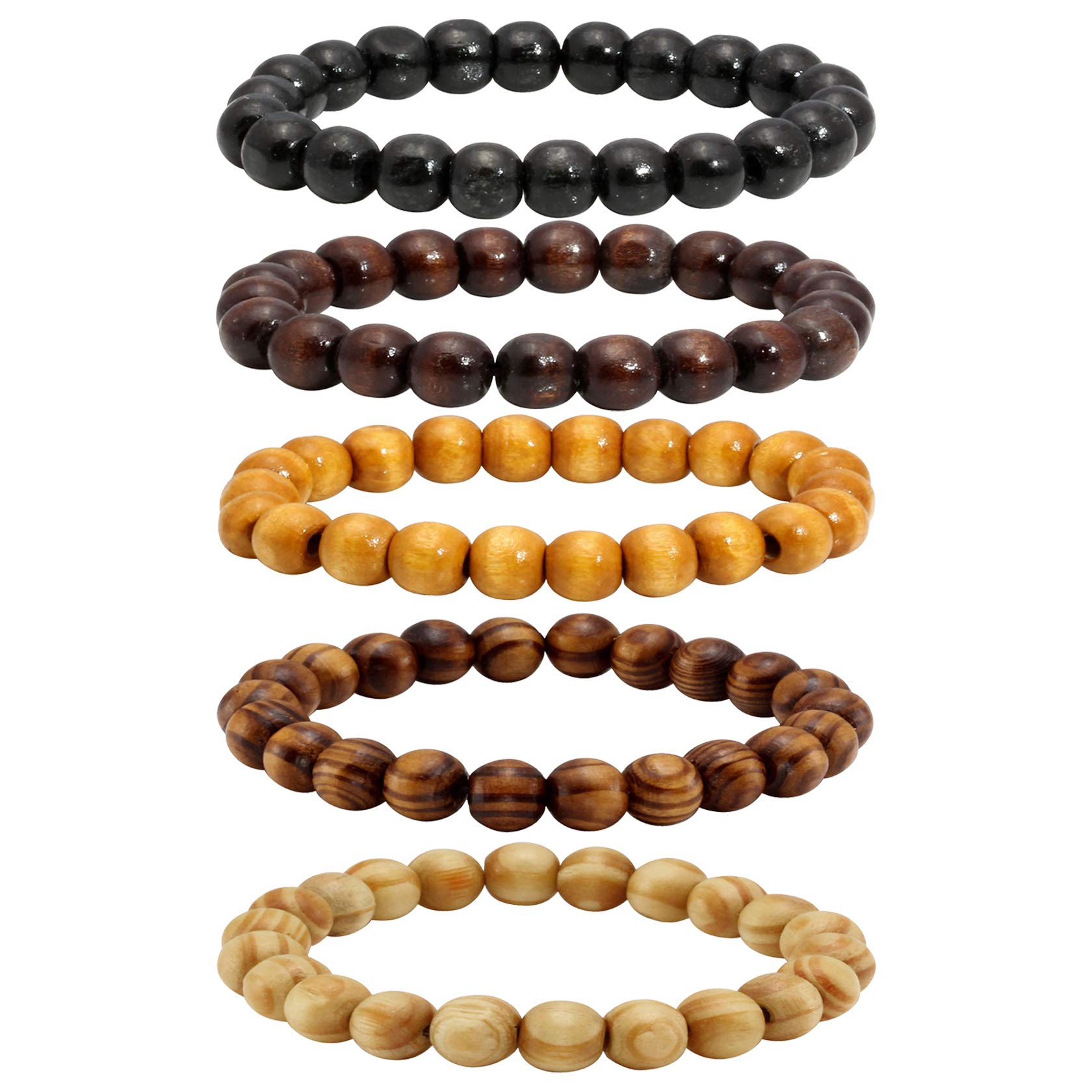SOHNVWTGD 5 Pcs Wood Beaded Bracelet for Men Tibetan Buddhist Meditation Mala Prayer Beads Bracelet Elastic