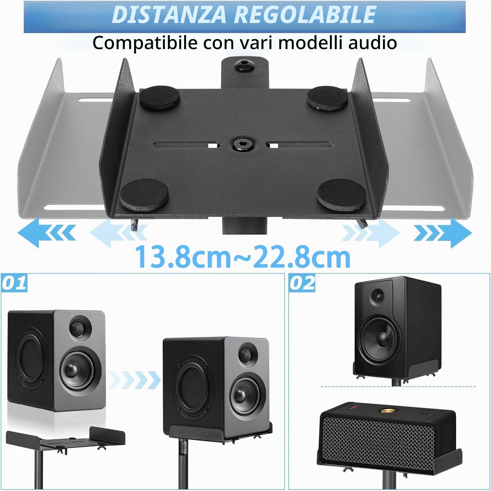 OUUTMEE Supporto per altoparlante regolabile in altezza, altezza regolabile: 80-130 cm, confezione da 2, adatto per una vasta gamma di modelli di altoparlanti