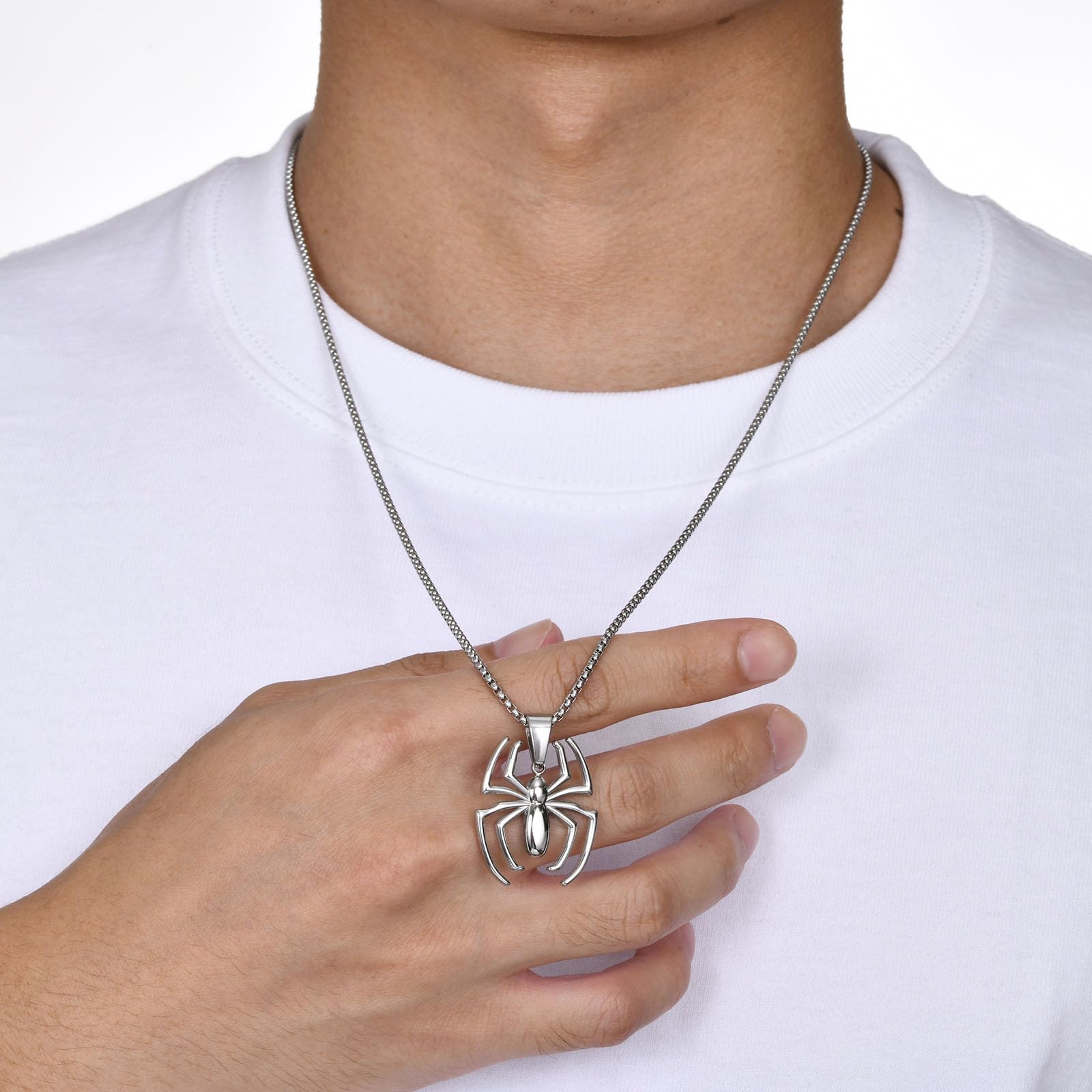 Pająk wisiorek naszyjnik ze stali nierdzewnej Spiderman naszyjniki łańcuszek, srebrny/złoty/czarny pająk amulet Halloween biżuteria zwierzę akcesoria dla fanów pająków mężczyzn kobiet chłopców