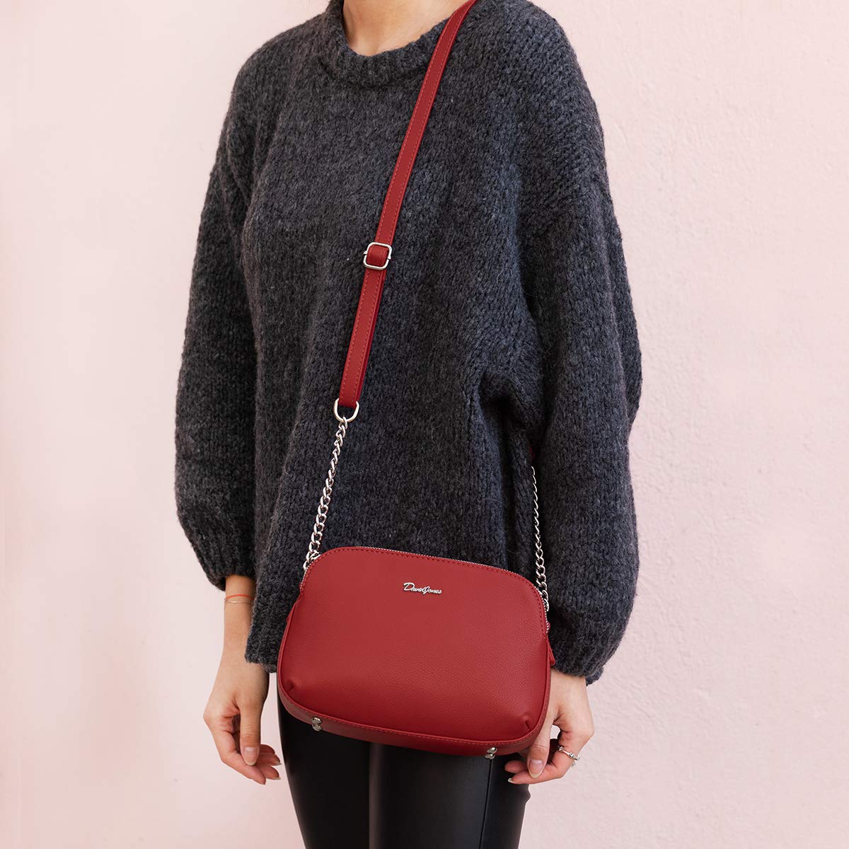 David Jones - Damska Torba na Ramię Wiele Kieszeni - Torebka Zamkiem błyskawicznym Skórzana PU - Mała Crossbody Messenger Bag - Torby Kopertówka - Modna Robocza Podróżna