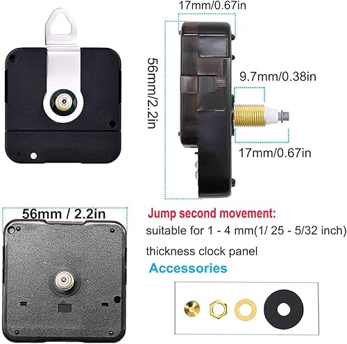 Miniatura 8 de HILLHOME Mecanismo de movimiento de reloj de pared de cuarzo con mango en I de alto par de torsión con pala de 9.1 pulgadas de largo, funciona con