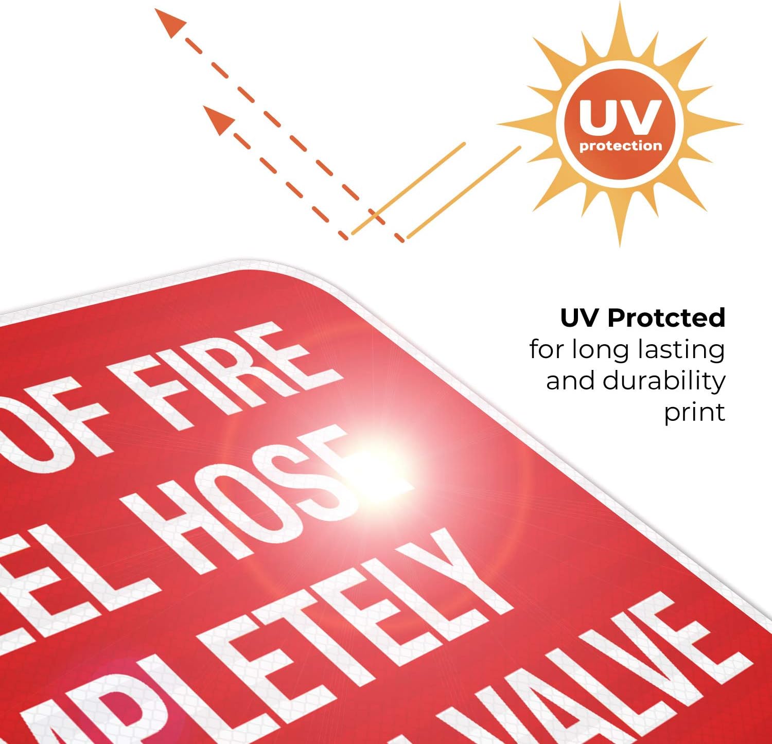 in Case of Fire Unreel Hose Completely Then Open Valve Sign, Fire Safety Sign, 12x18 Inches, 3M EGP Reflective .063 Aluminum, Fade Resistant, Indoor/Outdoor Use, Made in USA