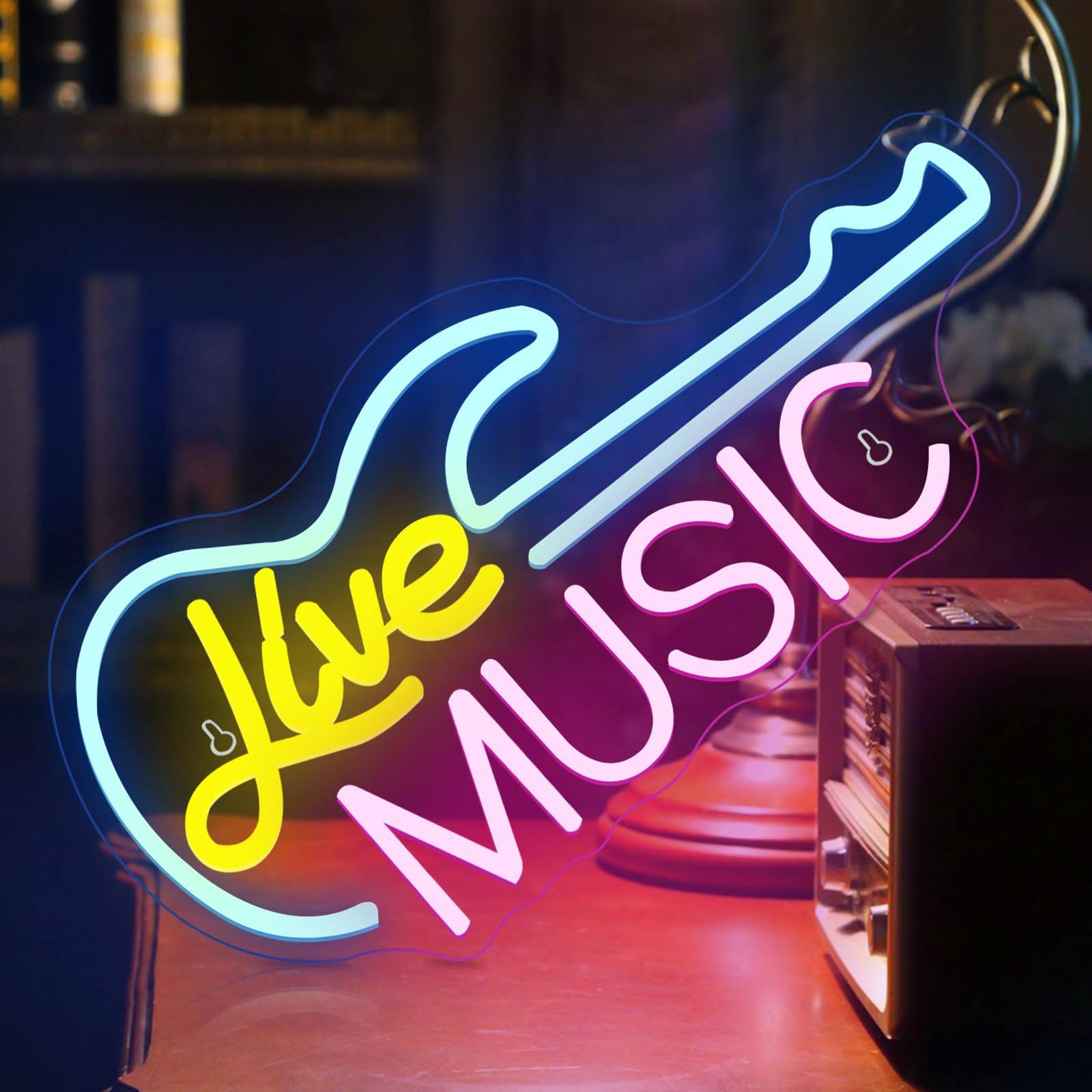 LED Neon Sign Guitar Live Wall Decor USB Power Dimmable Music Bar — image 1