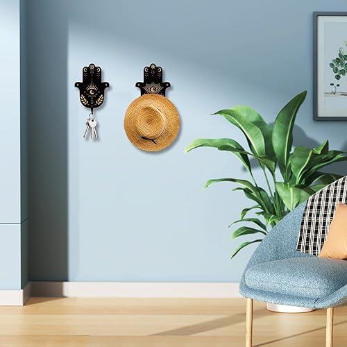 Miniatura 7 de AHANDMAKER Juego de 2 soportes para llaves de mano Hamsa, ganchos de pared con texto de adivinación para decoración de llaves de pared, colgador de