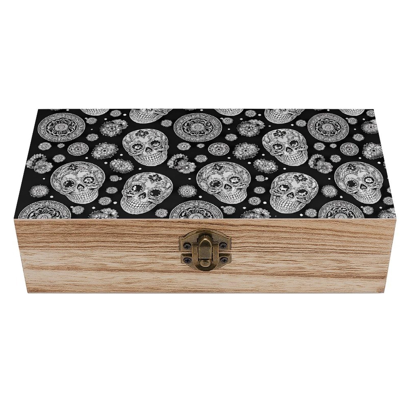 HLBSDM Black Skull Flower Wooden Storage Box