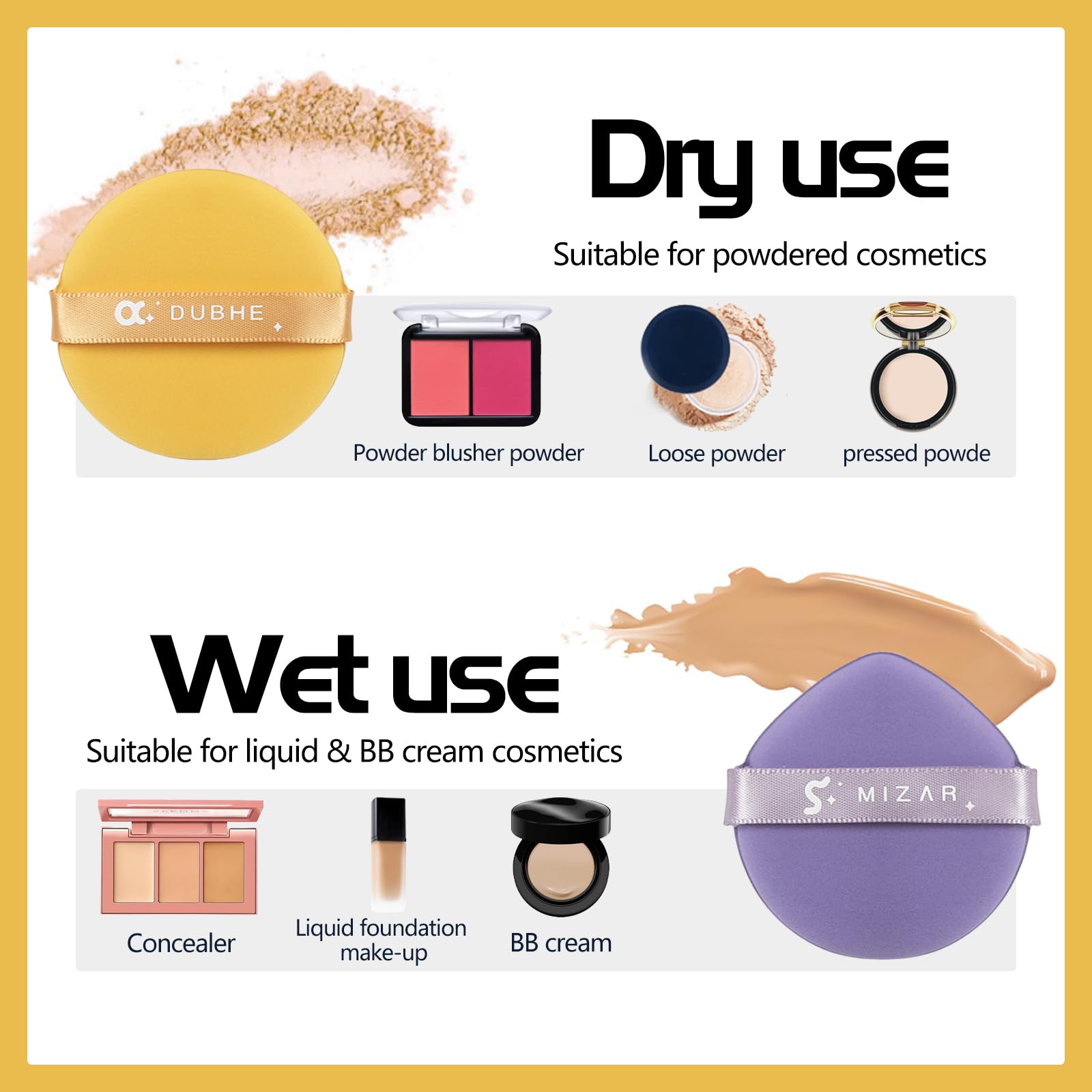 Spugnetta per Trucco Lavabile e Riutilizzabile, Spugna Viso per Cipria Sciolta e Fondotinta – Utilizzo a Secco/Bagnato(14 Pezzi)