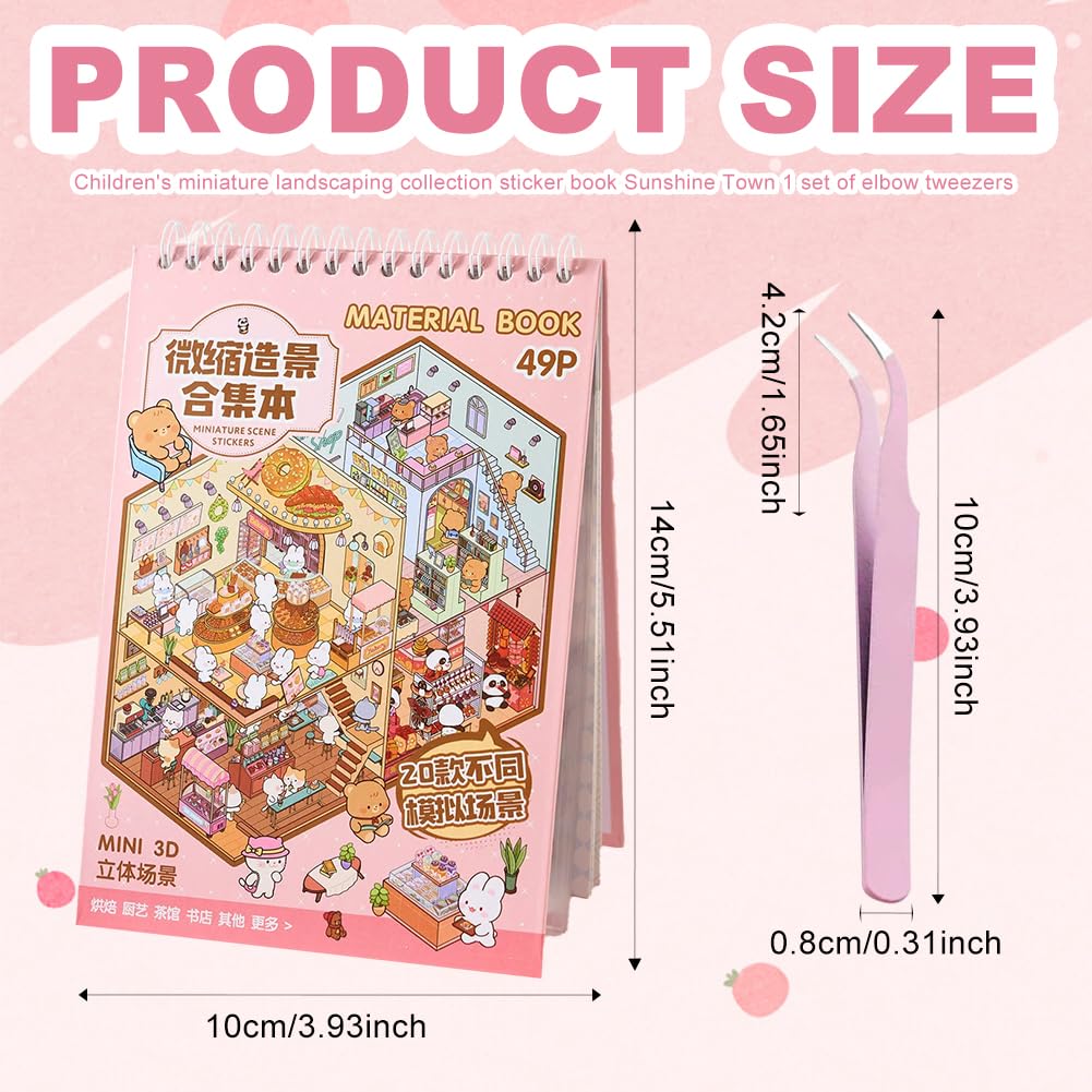 20 Sets DIY 3D Creative Scene Sticker Books Miniature House Scene Stickers Book for Adults and Kids,Safe Stress Relief Book Stickers Scenes with Tweezers Fun & Reusable DIY Sticker (Sunshine Town) - Image 3