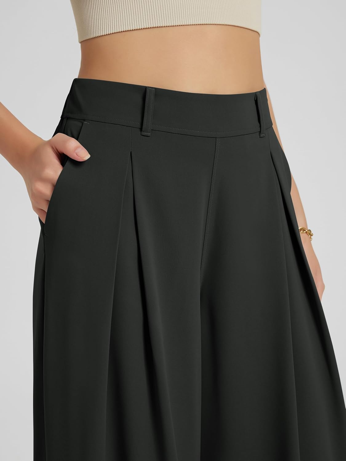 ODODOS Chiffon Flowy Pleated Wide Leg Pants for Women Lightweight High Waist Trouser with Pockets-27/29" /31" Inseam - Image 5