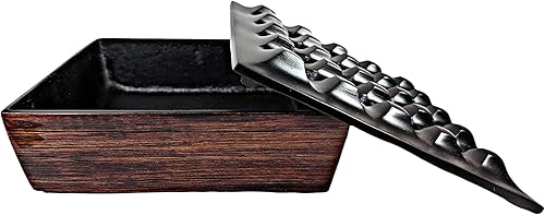 Miniatura 5 de Cenicero con tapa para puros, diseño de madera metálica, ceniceros resistentes al viento para oficina en casa, mesa, exterior, patio, balcón al aire