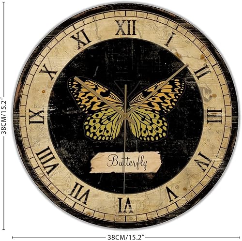 Miniatura 2 de Butterfly Wood Wall Clocks Butterflies Art Numeral Clock Non-Ticking Battery Operated 15 inch Retro Farmhouse Clock Decor for Living Room Bedroom