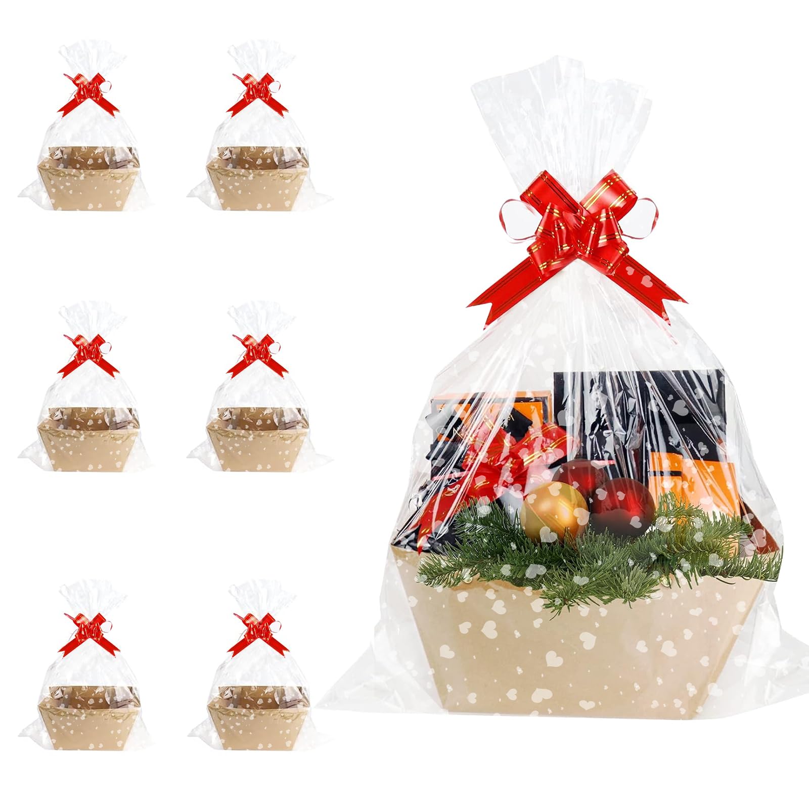 Cestini Regalo In Vimini 35x25 Cm | Set Da 2 Con Fiocchi E Rafia | Per Matrimoni, Compleanni, Natale - Foto 13