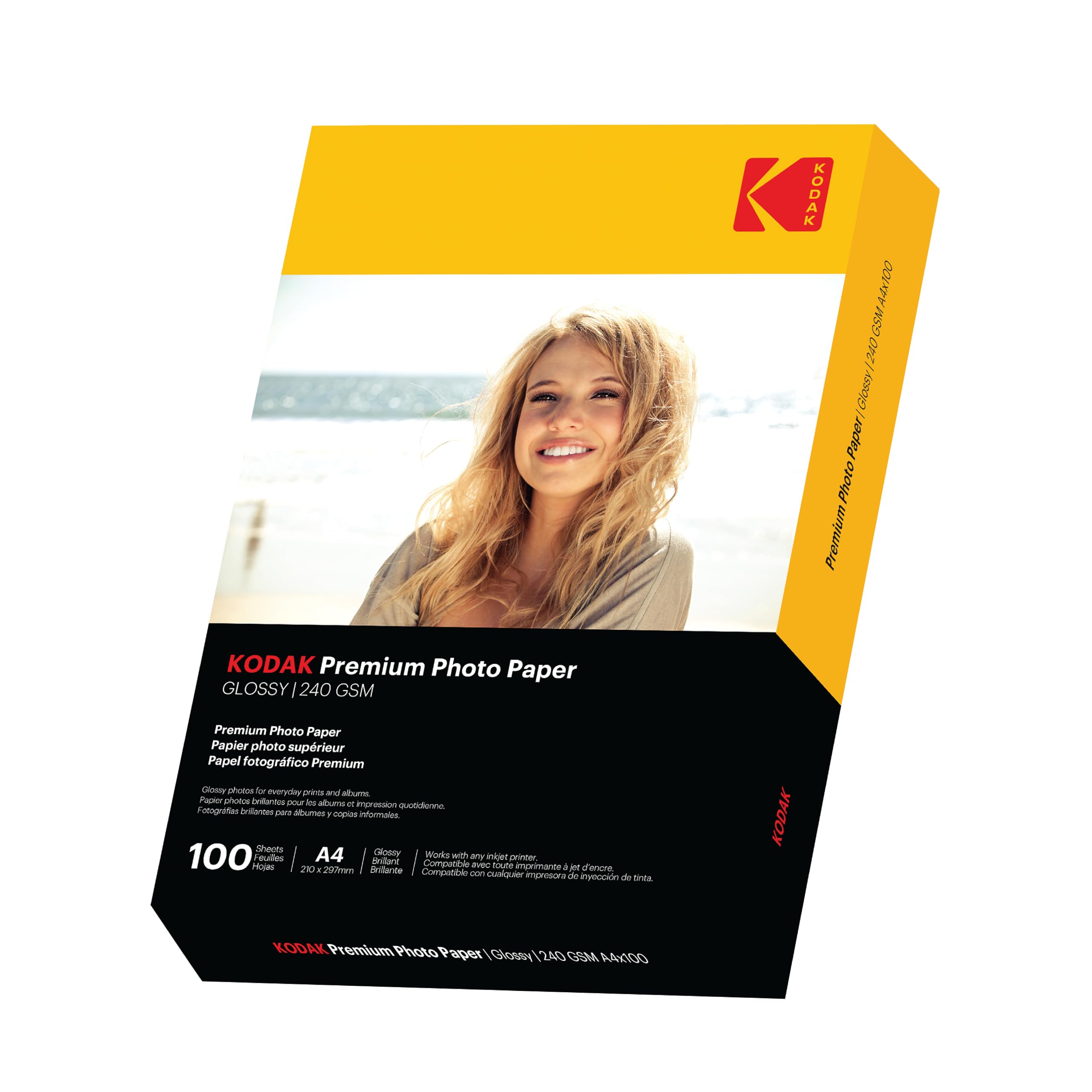 KODAK Photo Paper A4 (Super Glossy 240gsm - 100 Sheets) Premium Photographic Paper, Universally Compatible with All Inkjet Printers, Perfect Printing for HP, Epson, Canon (Size 210 x 297mm)