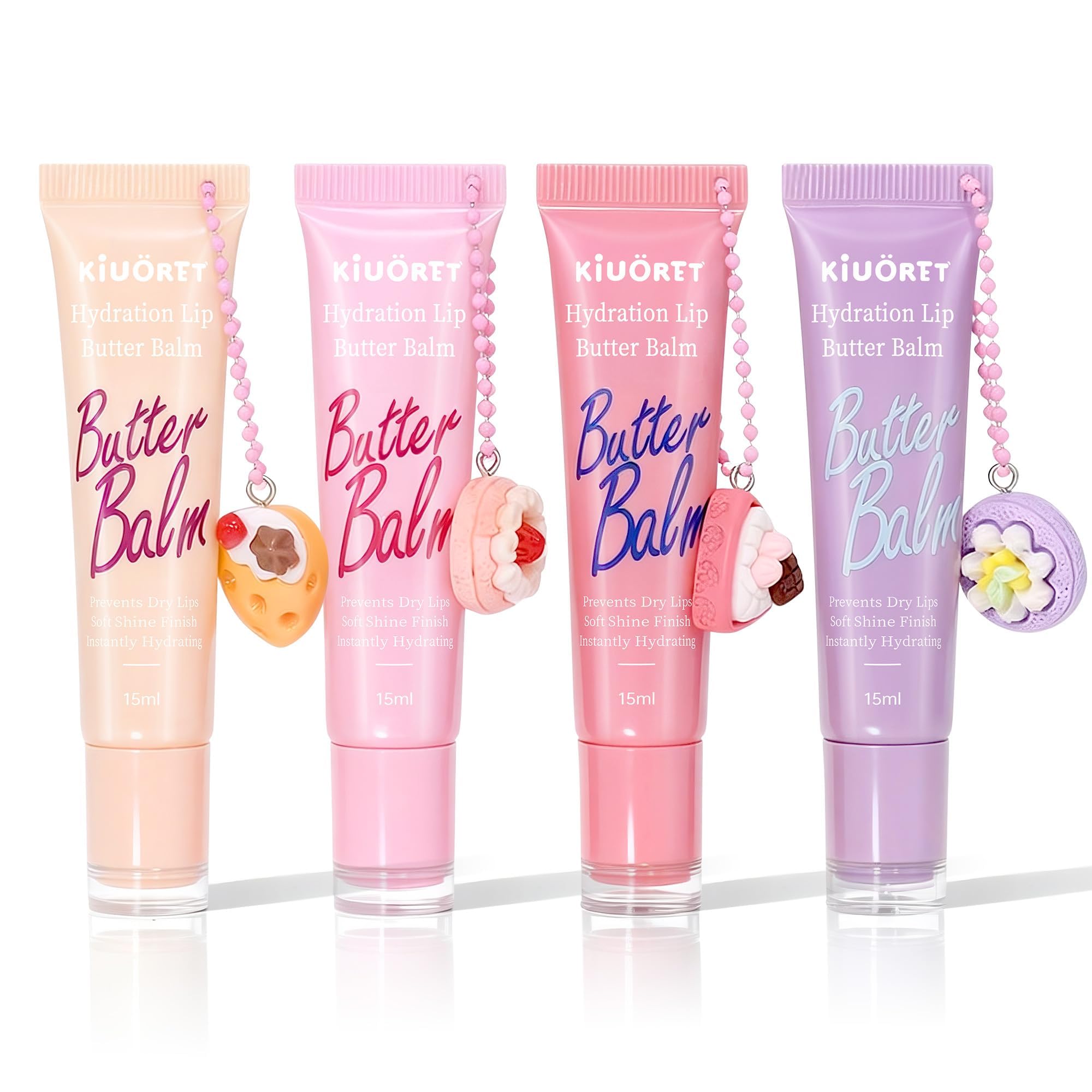 Hydration Lip Gloss Set for Girls Women - 4 PCS Lip Gloss Keychain with Cute Charm Pendants -