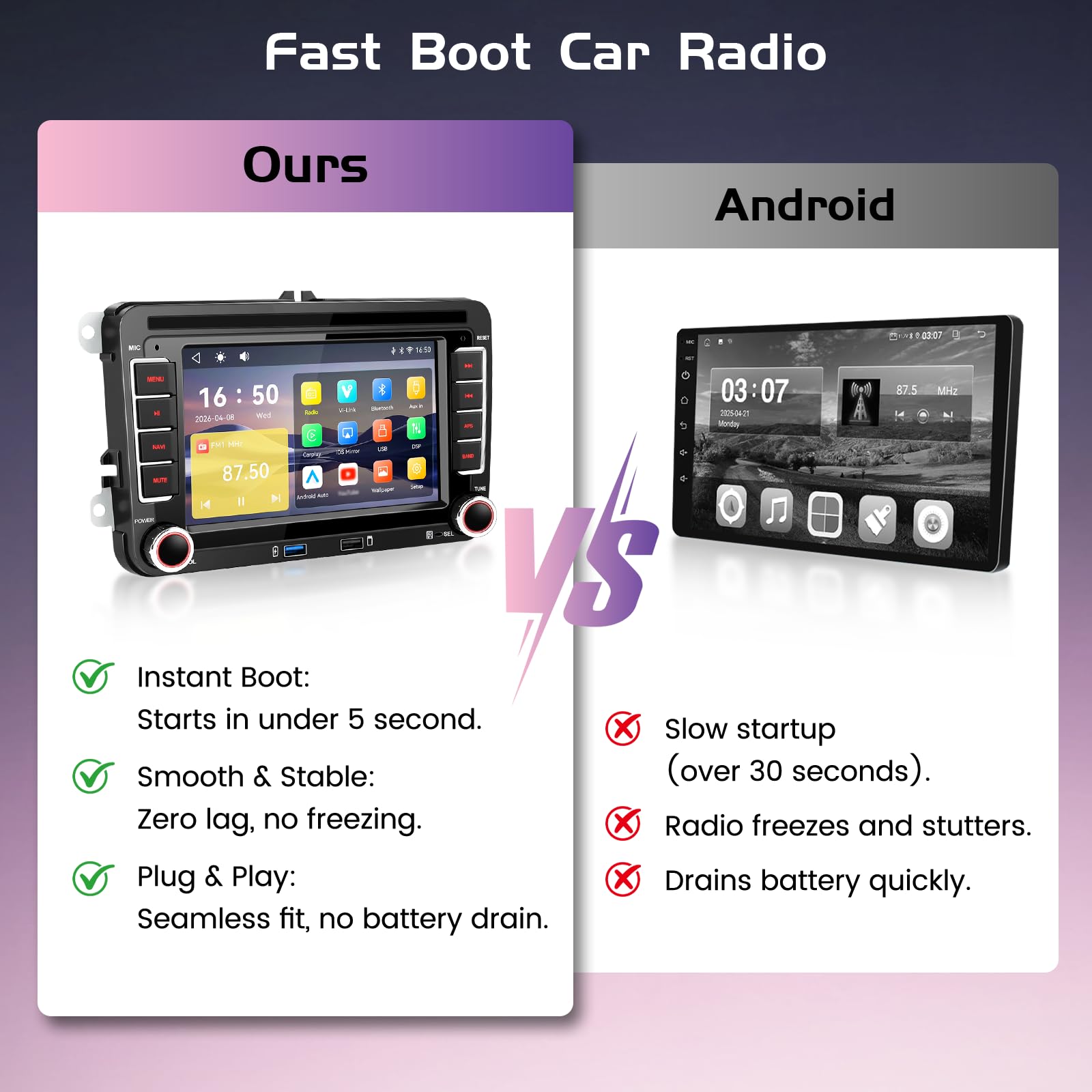 Inefala Radio samochodowe do VW Golf 5 6 Passat B6 B7 Tiguan Škoda Seat León Fabia, radio samochodowe Bluetooth z CarPlay Android Auto Vi-Link, radio samochodowe 2 DIN z ekranem 7" IPS DSP FM EQ SWC