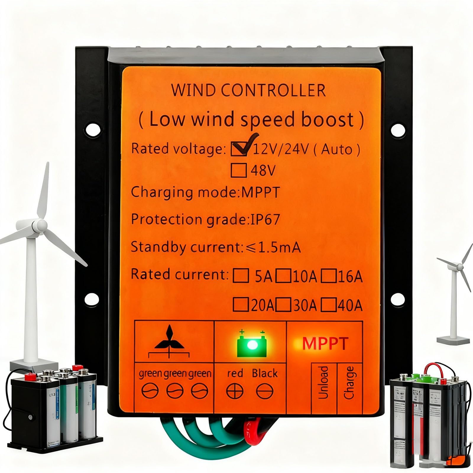 Kontroler ładowania MPPT 9000W 12V 24V AUTO 48V, regulator napięcia przy niskiej prędkości wiatru, wodoodporny kontroler wiatrowy do generatora wiatrowego (żółty),Yellow,220V