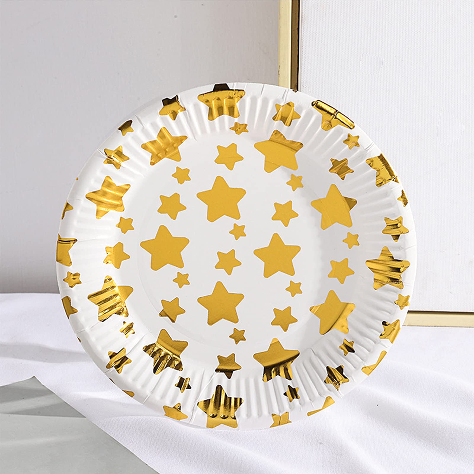 Party Paper Plates Pack Of 50 White Gold Party Tableware Party Plates Colourful Paper Plates Organic Disposable Tableware White And Gold Party Tableware For Barbecue Birthday Party Wedding