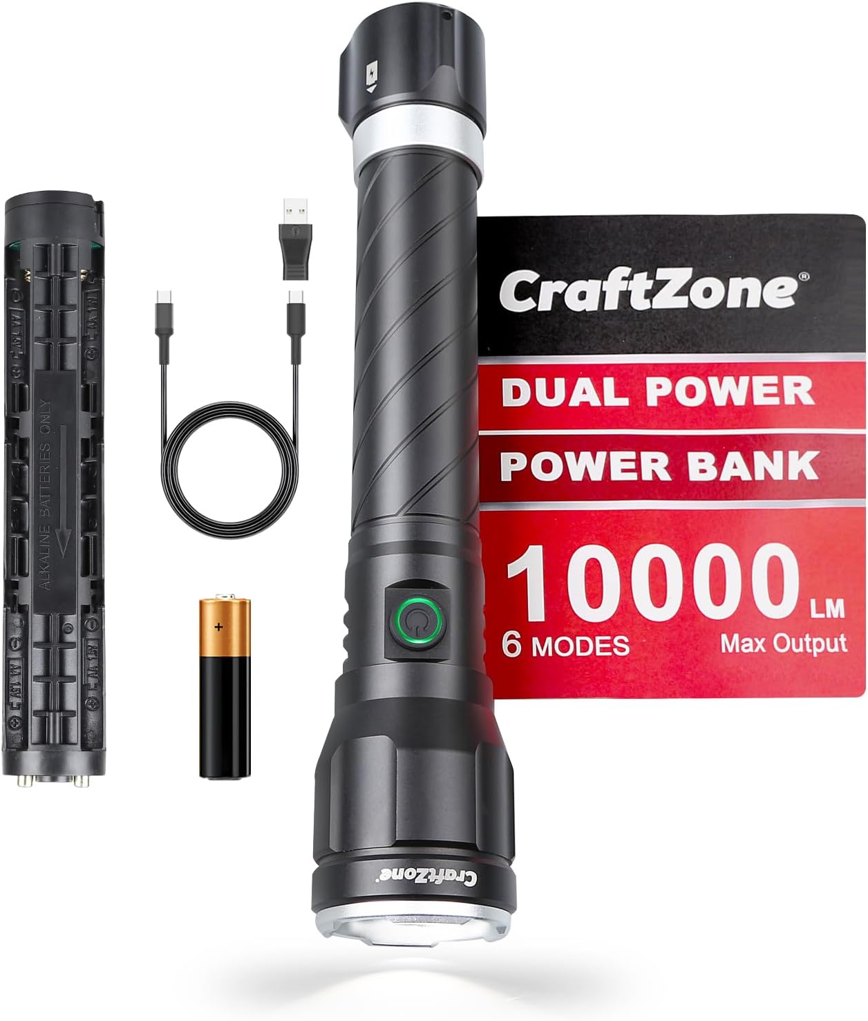 Rechargeable High Lumen Flashlights, 10000LM 2624Feet Long Throw Super Bright Flashlight,Bidirectional Lighting 300-hour Ultra-Long Flashlights,IPX6 Waterproof(Black)