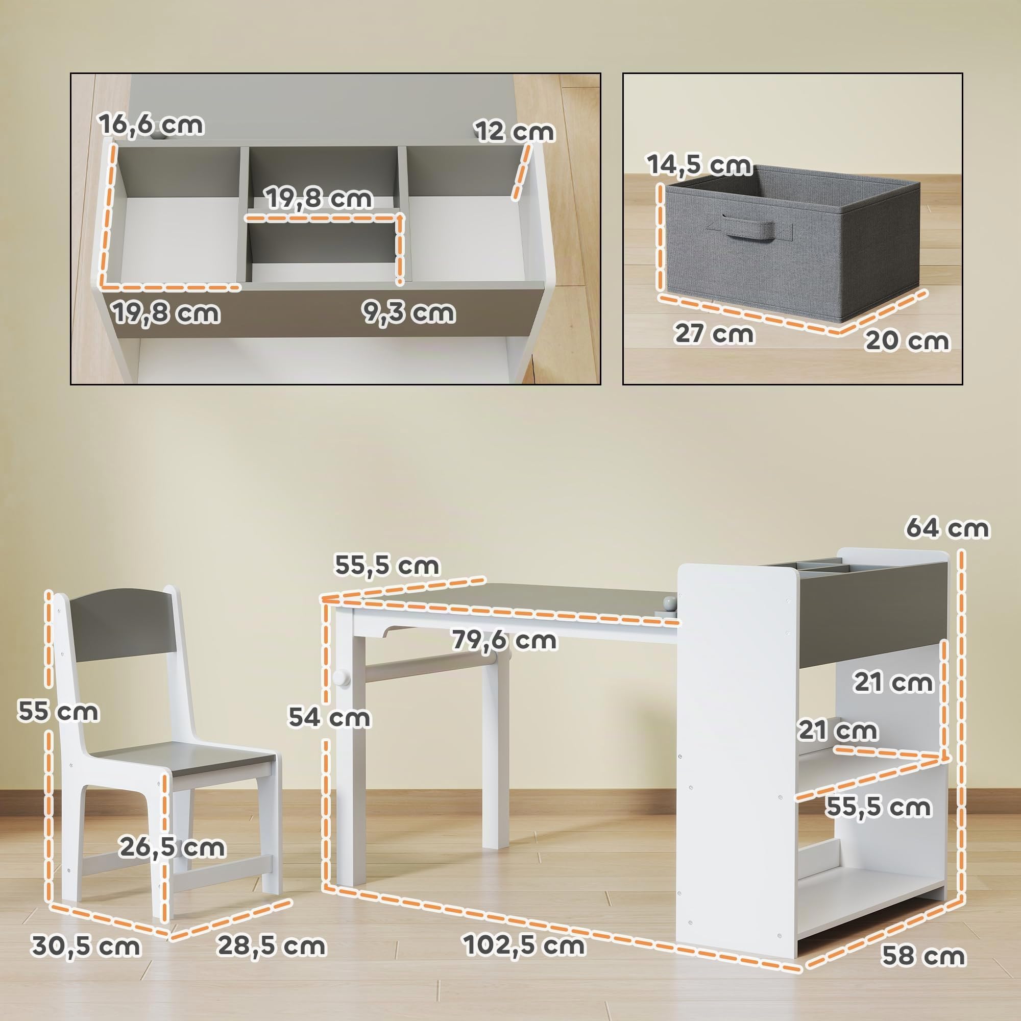 AIYAPLAY Ensemble de Table et 2 Chaises pour Enfants 3-8 Ans Gris