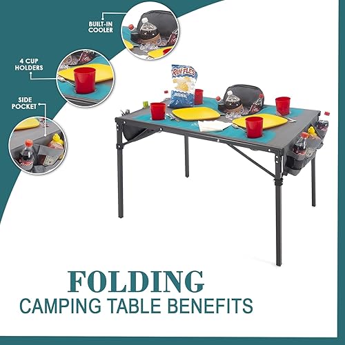 Miniatura 5 de Creative Outdoors Mesa plegable con enfriador integrado, mesa de campamento portátil para exteriores con 4 portavasos y marco de acero duradero,