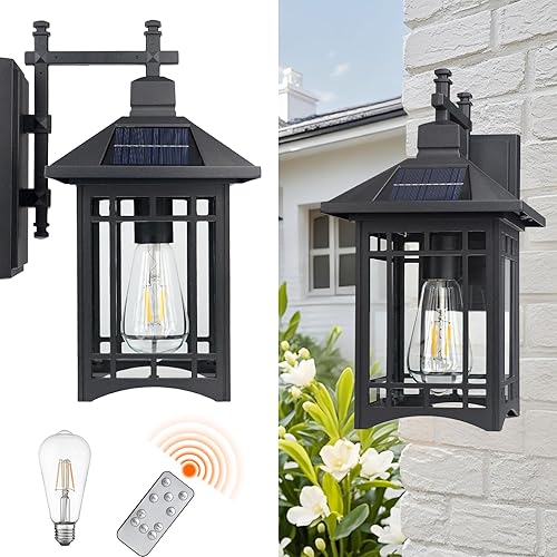 Miniatura 4 de Lámpara solar de pared para exteriores, accesorios de iluminación exterior, moderna lámpara exterior negra con pantalla de vidrio transparente,