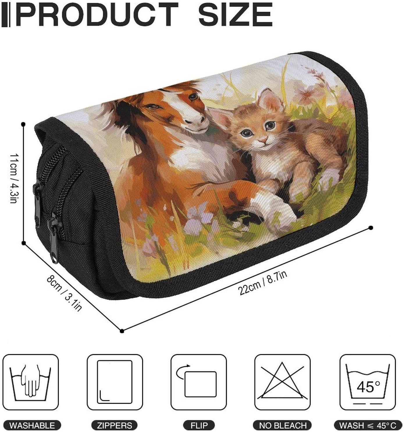 Pencil Pouch Cute Horse And Cat Pencil Case for Men Women Cosmetic Bag Aesthetic Pen Bag for Office Multifunctional Bag Marker Pen Case