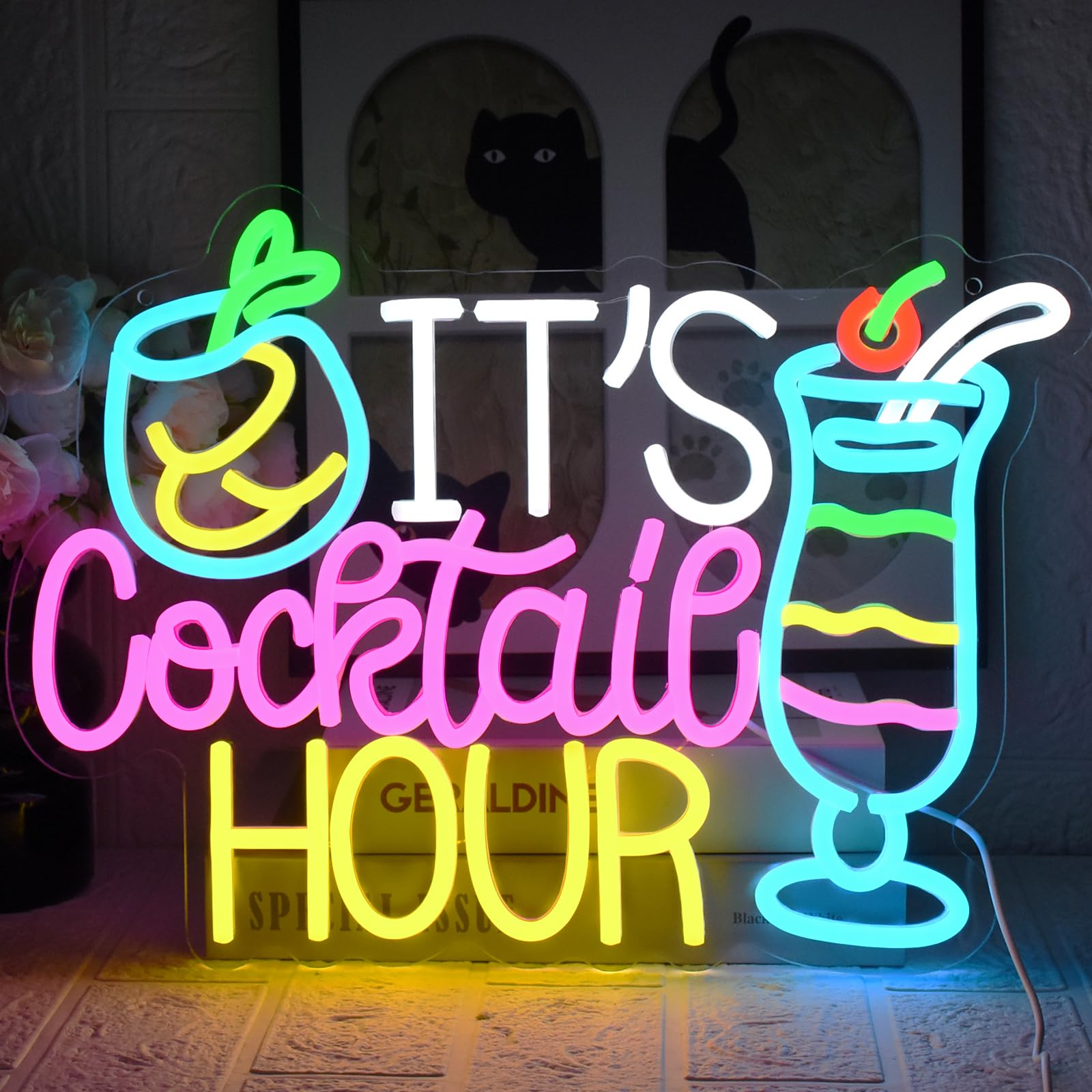 Cocktail Hour Insegna al Neon Luce al Neon per Bar Insegna al Neon Colorata per Cocktail Luci al Neon Dimmerabili USB per Cocktail, Casa, Bar, Club, Feste, Cucina, Hotel