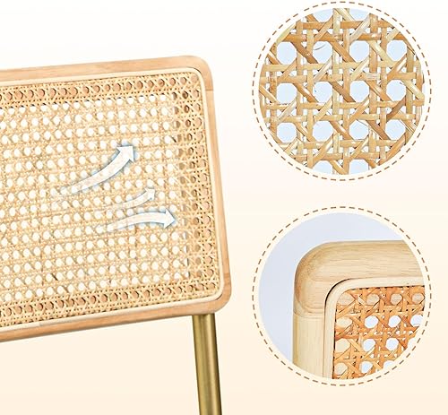 Miniatura 6 de CangLong Mid-Century - Sillas de comedor modernas, respaldo de ratán de malla natural, asiento tapizado de terciopelo, sillas sin brazos con patas