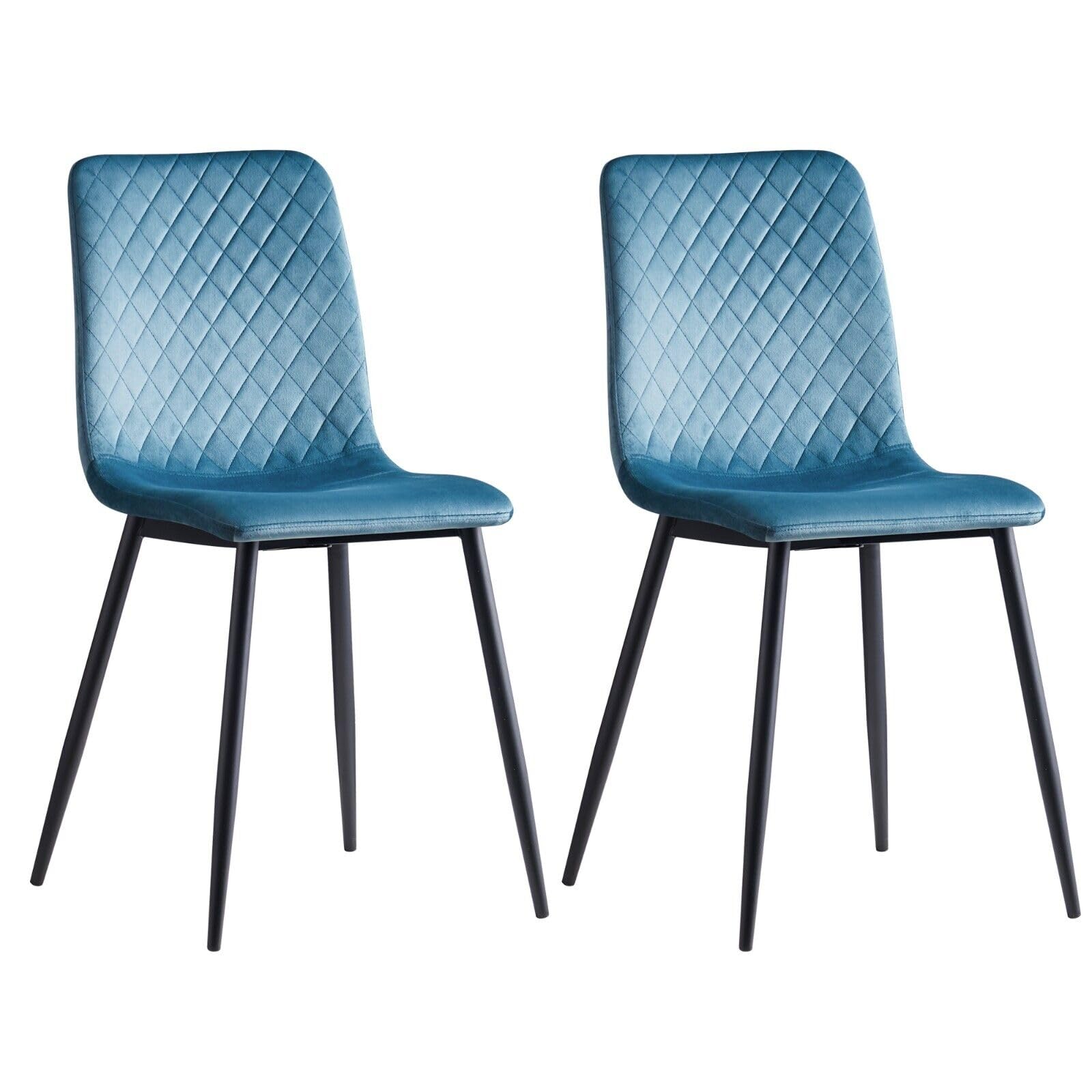 mcc direct Set di 4 sedie per sala da pranzo in velluto design, piedi in metallo, sedie Lexi (Blu chiaro)