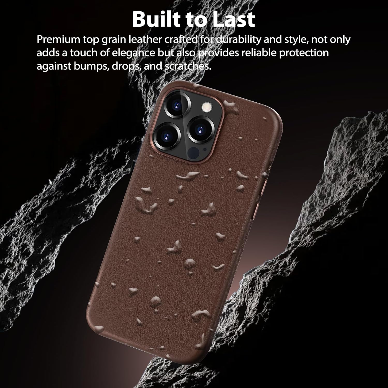 Belemay Compatible with iPhone 12 Pro Max Leather Case, Compatible with MagSafe - Luxury Tumbled Leather - Metal Buttons & Lens Protector - Slim Fit&Durable - Distinctive Texture (6.7-inch) - Brown - Image 2