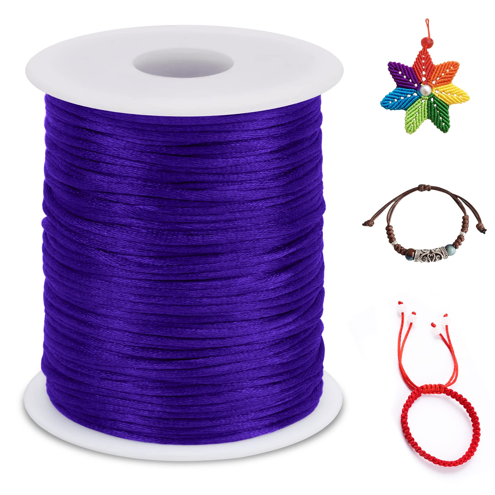 LEREATI Nylon Cord 2.5mm x 100m, Satin Cord Nylon String for Making Bracelet, Necklace, Chinese Knot, Jewellery (Deep Purple)