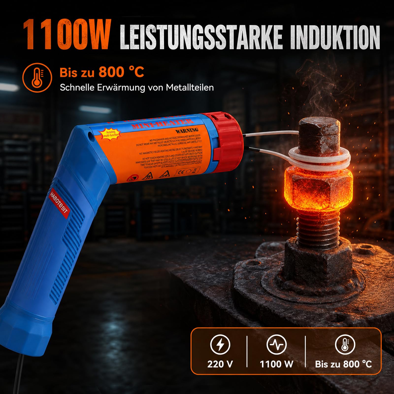 Induktionserhitzer kfz 1100W mit 10 Heizspulen Magnetischer Induktionsheizer, Flammenloses Induktion kfz Werkzeug zum Entfernen von Schrauben, Induktionsheizer-Handgeräteset