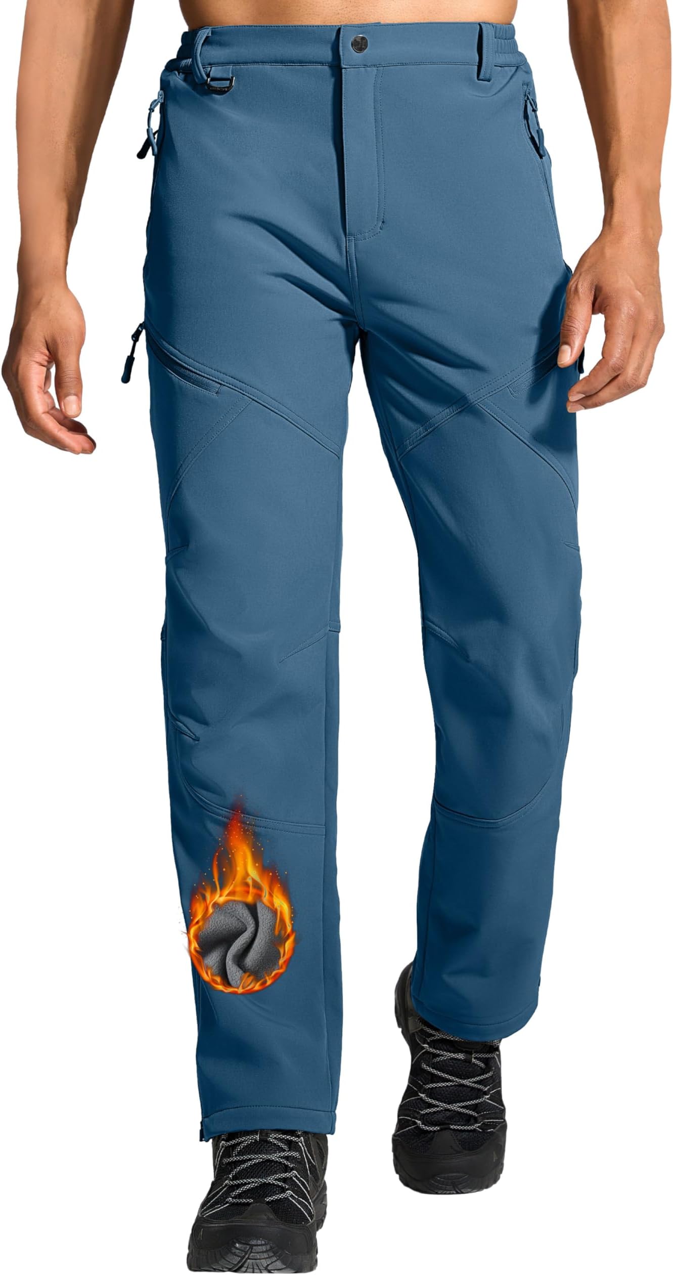 Mens Snow Ski Hiking Pants Winter Fleece Lined Outdoor Waterproof Insulated Zipper Bottom Leg