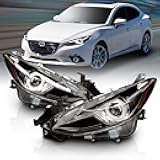 Black Projector Headlights With Halo For Mazda 3 (Pair) High/Low Beam Bulb Included