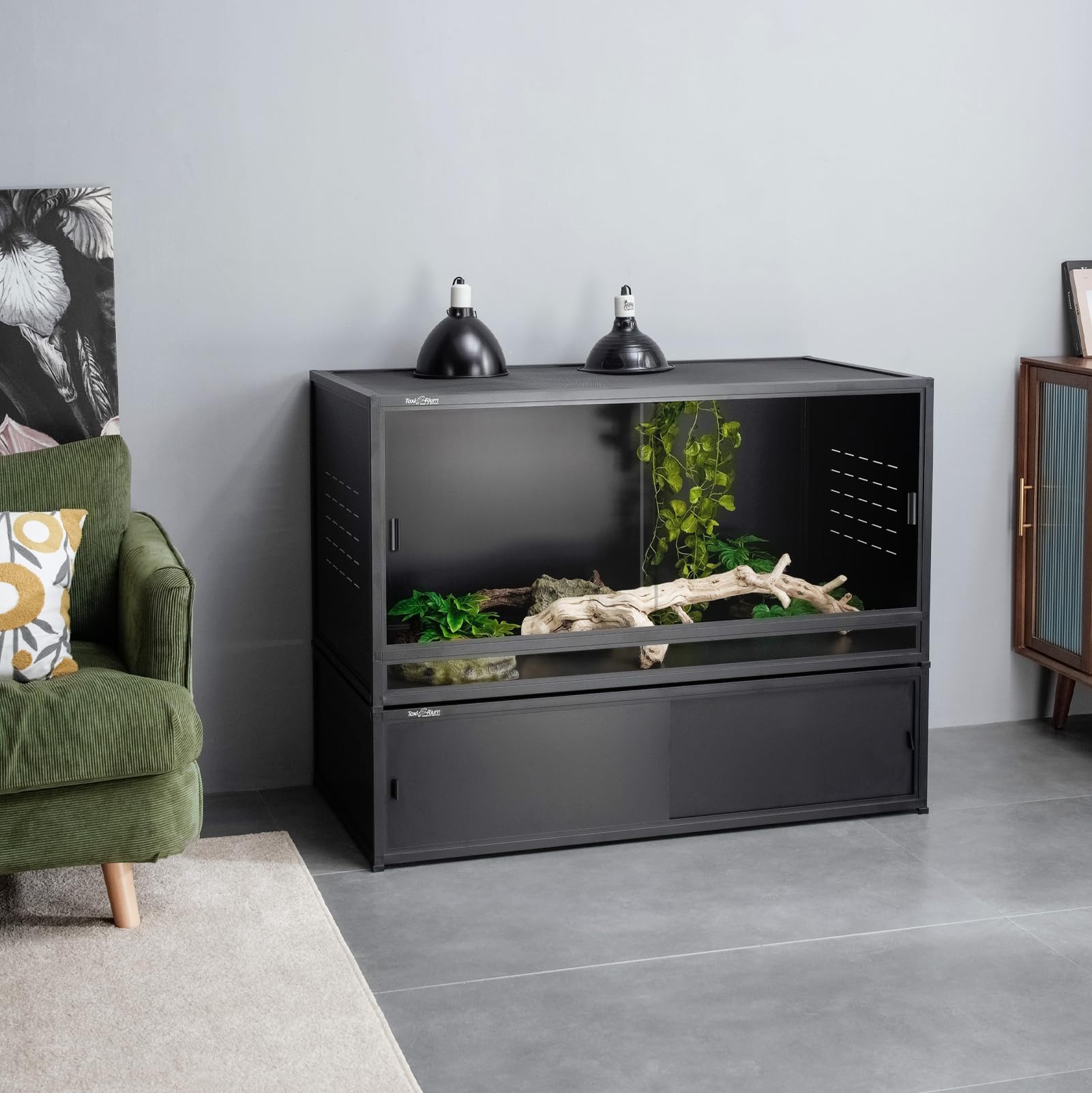 ToxiRium Large PVC Reptile Enclosure 76 Gallons with 12'' Height Cabinet Reptile Terrarium 44''x20''x20'' for Bearded Dragon Gecko Lizard Snake, Wide