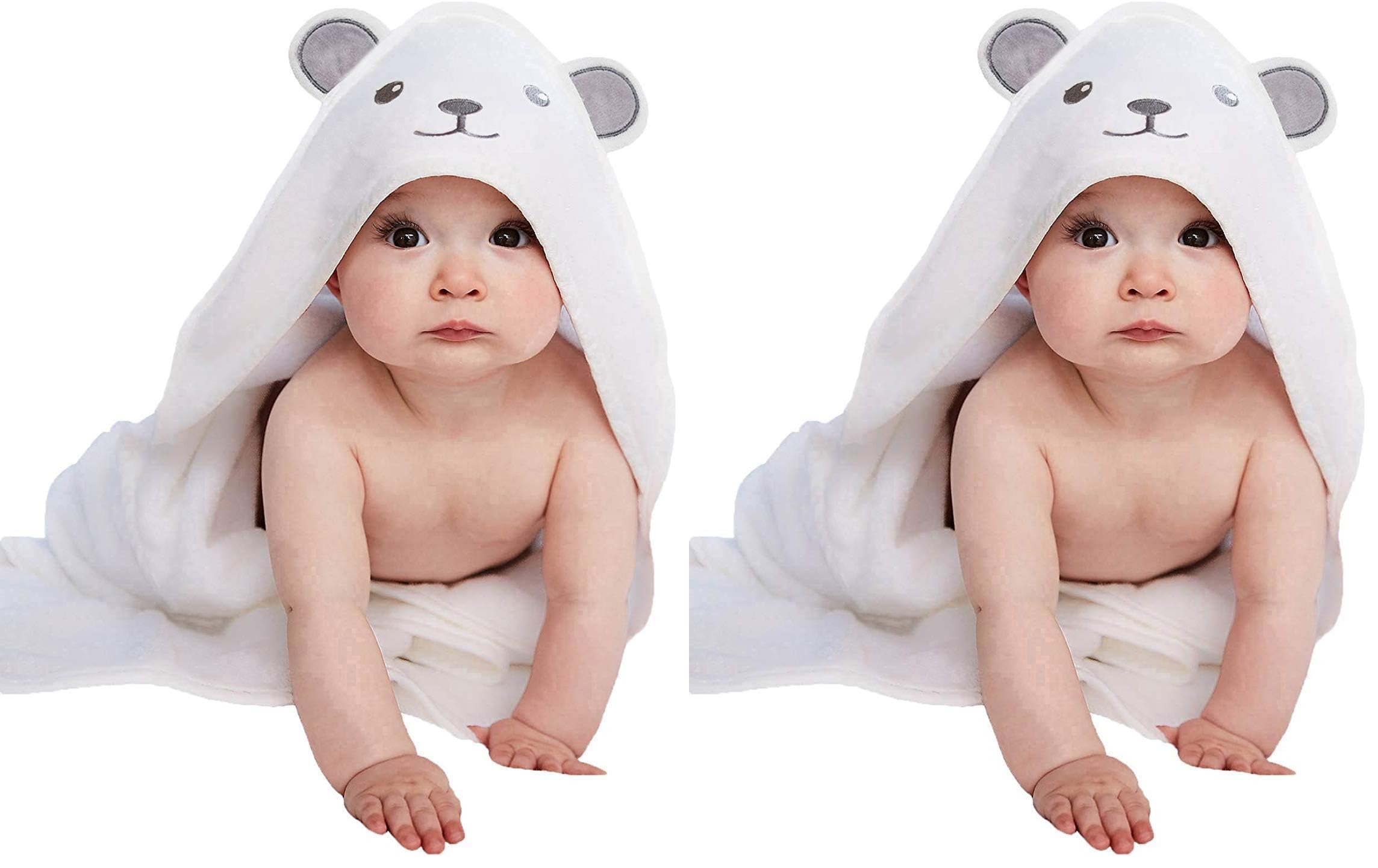 HIPHOP PANDA Hooded Towel - Rayon Made from Bamboo, Bath Towel with Bear Ears for Newborn, Babie, Toddler, Infant - Absorbent Large Baby Towel - Bear, 30 x 30 Inch (Pack of 2)
