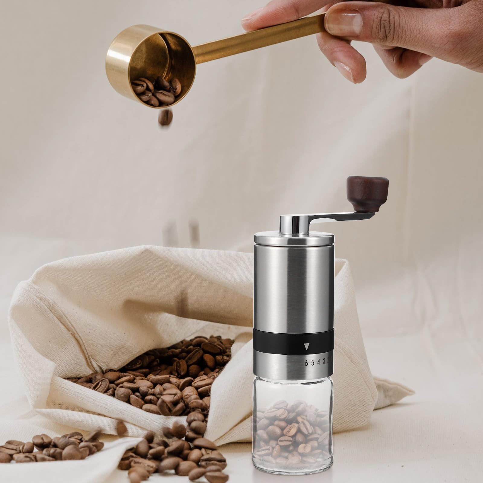 Homoyoyo Molino de Manivela Portátil, Moledor Manual de Café, Desmontable, Marrón, Abs, Cerámica, Vidrio y Acero Inoxidable, para Granos de Café, Campamento y Viaje