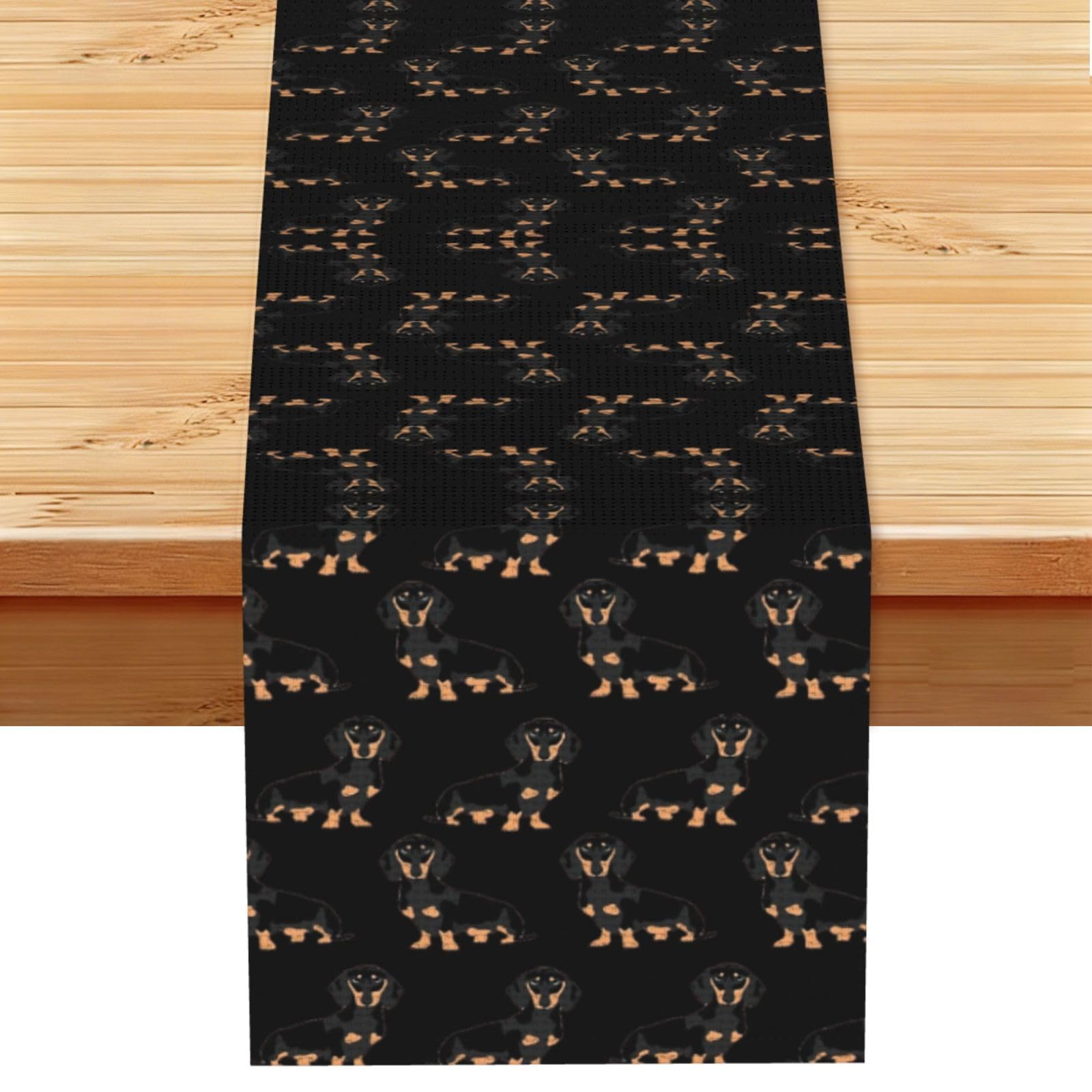 Dachshund Weiner Pet Dogs Printed Dining Table Runner 13x72 Inch, Non-Fading Decor for Kitchen Dresser Fireplace Mantel