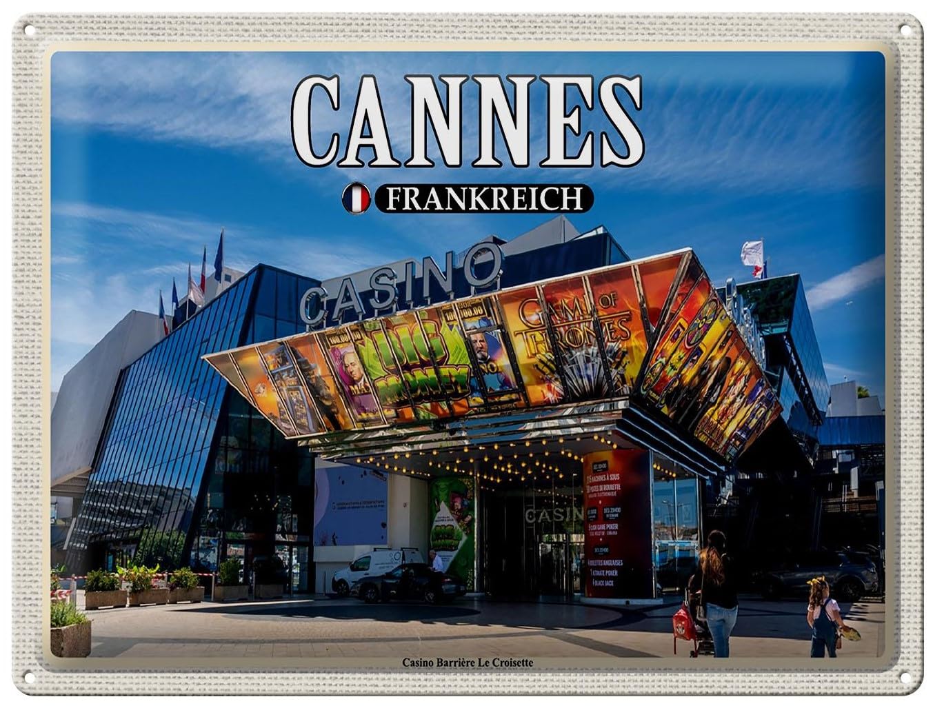 Kartka pocztowa z blachy z kopertą 14 x 10 cm urlop miasto podróż Cannes Francja Casino Barrière