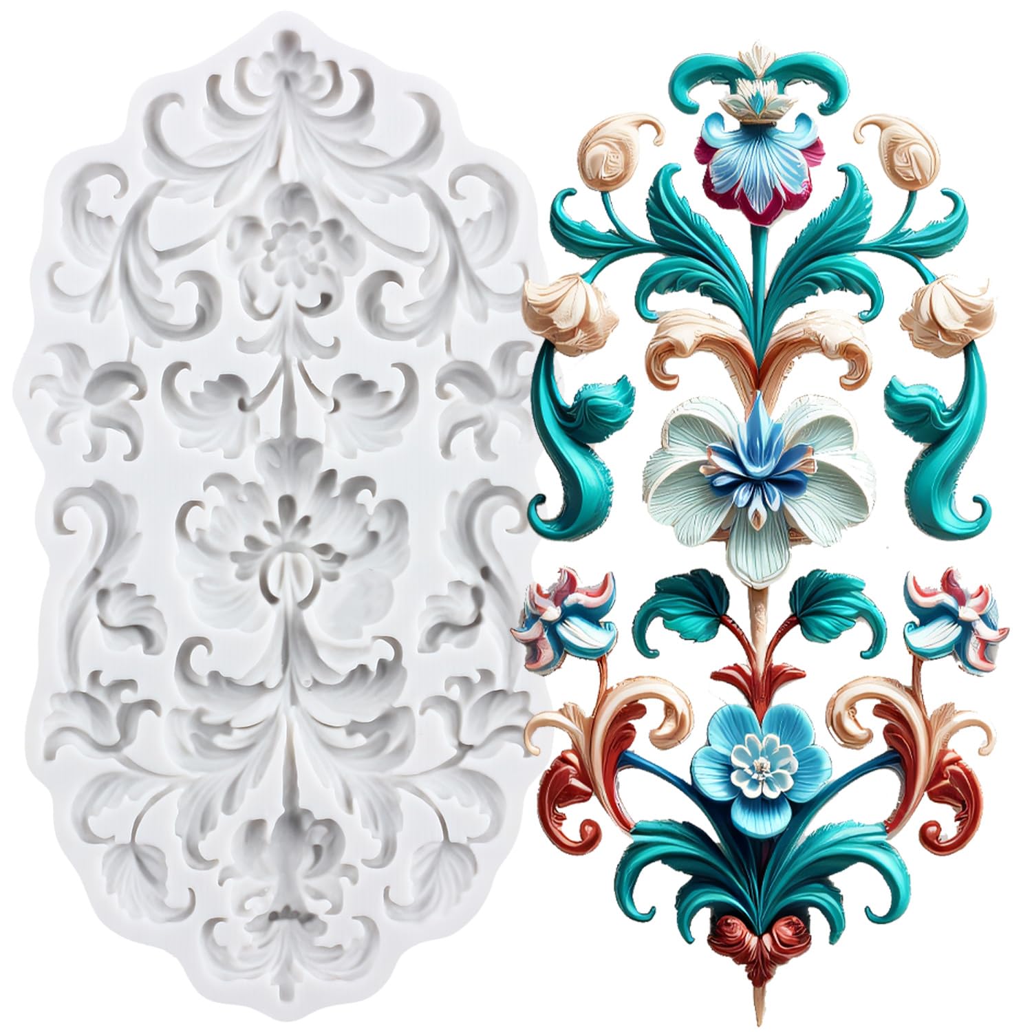 Sijiangmold Baroque Style Silicone Moulds Curlicues Scroll Lace Fondant Mould Relief Flower Lace Moulds for Cake Decoration Chocolate Cupcake Topper Candy Polymer Clay Gum Paste