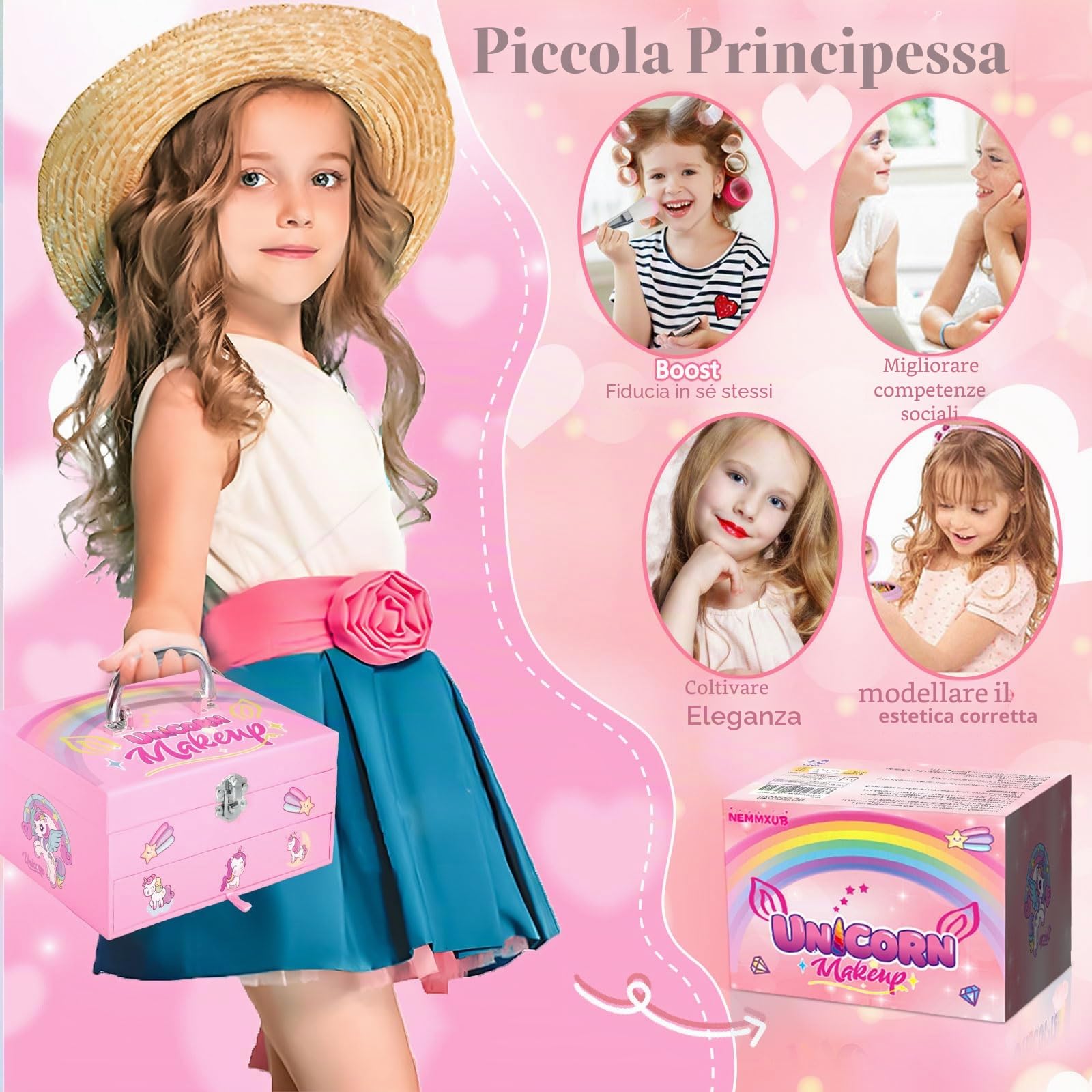 Set Trucchi per Bambini, 59 Pezzi Lavabile, Valigetta Trucchi, Giochi Natale Halloween Compleanno Regalo 5-12 Anni