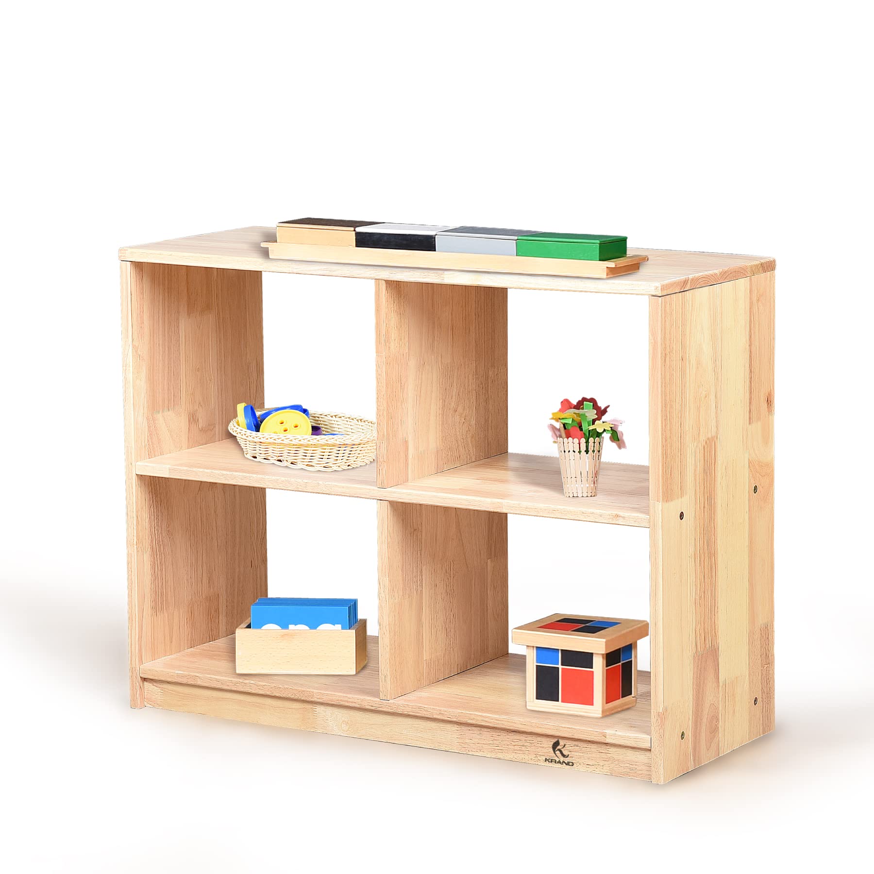 KRAND 4-Compartment Storage Bookcase Montessori Shelf Organizer for Kids,Preschool Classroom&Home Toddler Cabinet Furniture for Playroom/Daycare/Nursery/Kindergarten(4-Cubby Cabinet)