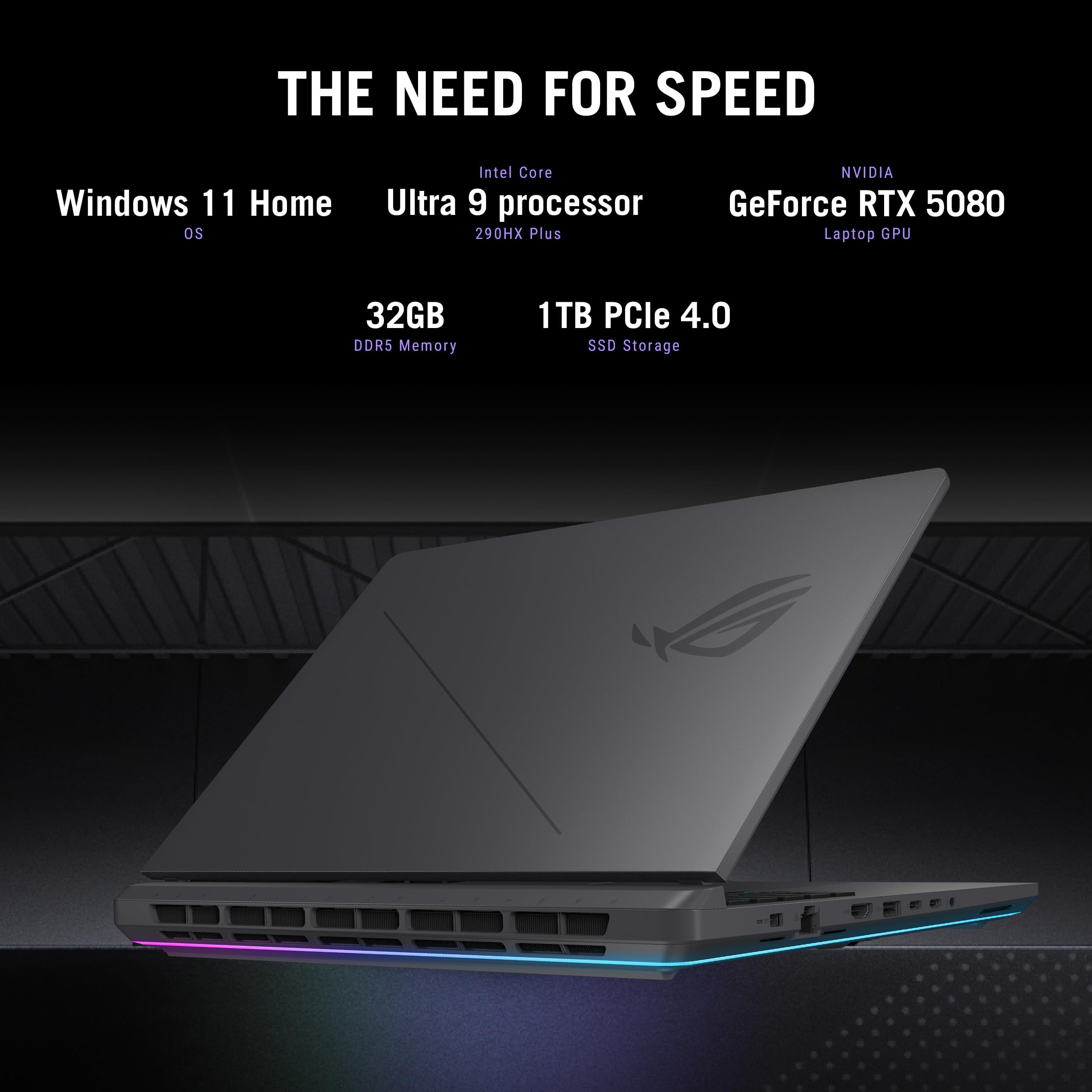 ASUS ROG Strix G16 (2026) Gaming Laptop, 16 Zoll ROG Nebula HDR 2.5K 240Hz/3ms, Intel Core Ultra 9 290HX Plus, NVIDIA GeForce RTX 5080, 32GB DDR5, 1TB PCIe Gen4 SSD, Wi-Fi 7, Win11 Home, G615LW-AB966