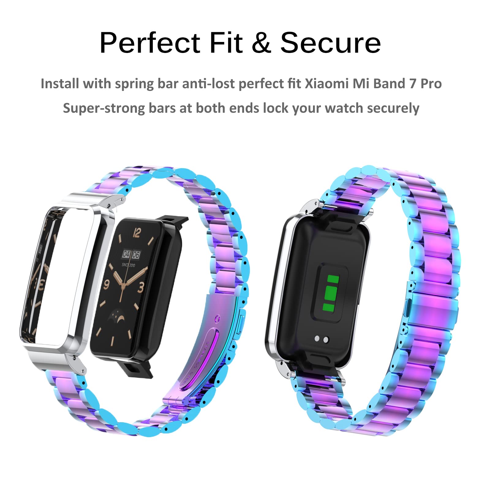 YLK Cinturino In Metallo Per Xiaomi Mi Band 7 – Acciaio Inossidabile, Regolabile Da 150 A 200 Mm, Con Chiusura A Doppio Blocco