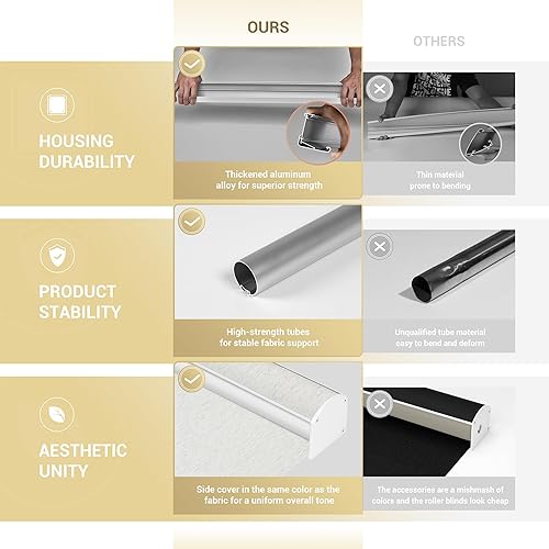 Miniatura 5 de Boolegon Persianas enrollables opacas de tela de lino sin cordones con cenefa de cassette, con aislamiento térmico, oscurecimiento de habitación,