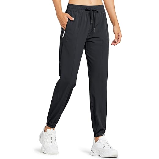 Libin Women's Lightweight Joggers Quick Dry Hiking Running Pants Athletic Workout Track Casual with Zipper Pockets,Black XXL