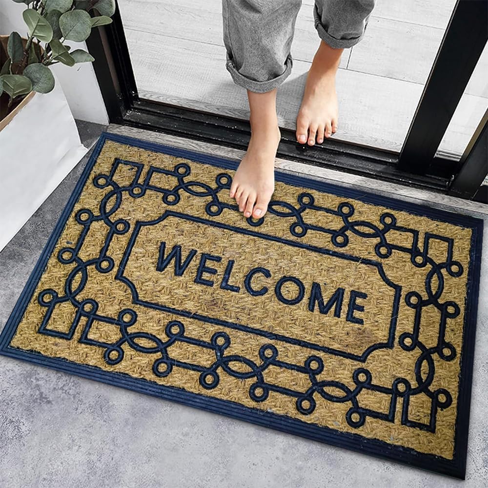 Elegant Rubber Welcome Door Mat - Durable, Non-Slip, and Stylish door rugs for Your Home entrance and office gate (Letter Print)