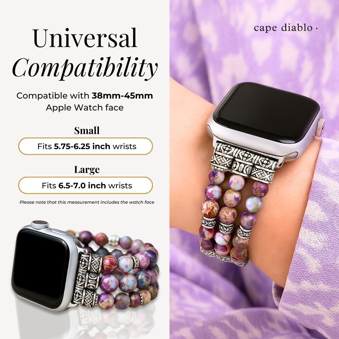 Cape Diablo Smart Watch Band for Women - Handmade Gemstone Strap - Compatible with 38mm-45mm Apple Faces